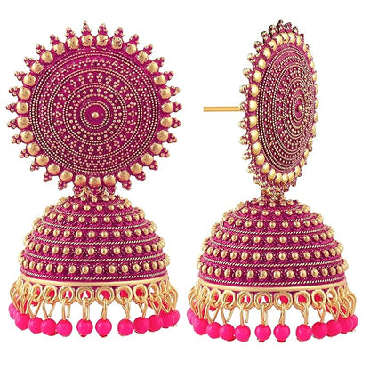 Earrings For Women Traditional Gold Plated Floral Golden Pink Jhumkas Pearl Studded Drop Earrings For Women Gift For Sister