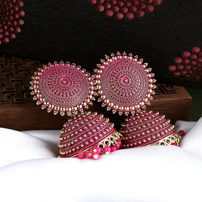 Earrings For Women Traditional Gold Plated Floral Golden Pink Jhumkas Pearl Studded Drop Earrings For Women Gift For Sister