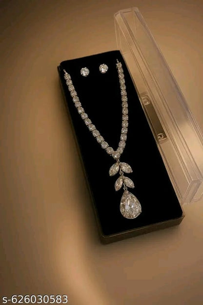 Luxury Necklace Set for Women -Teardrop Pendant with Matching Stud Earrings | Party, Wedding & Festive Jewelry Set