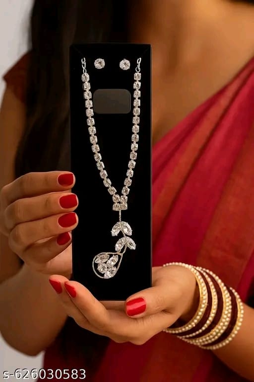 Luxury Necklace Set for Women -Teardrop Pendant with Matching Stud Earrings | Party, Wedding & Festive Jewelry Set