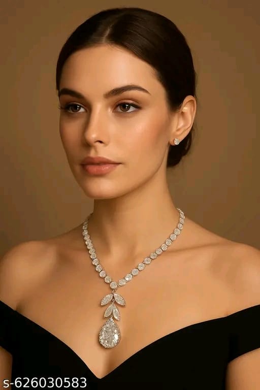 Luxury Necklace Set for Women -Teardrop Pendant with Matching Stud Earrings | Party, Wedding & Festive Jewelry Set